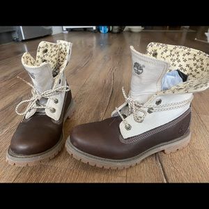 Rare Brown Leather + Fabric Timberlands - size 8